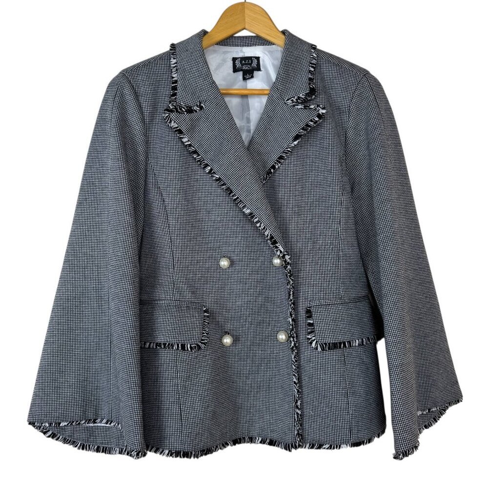 A.Z.I Houndstooth Blazer Size Lg Black White Career Double Breasted Pearl Button